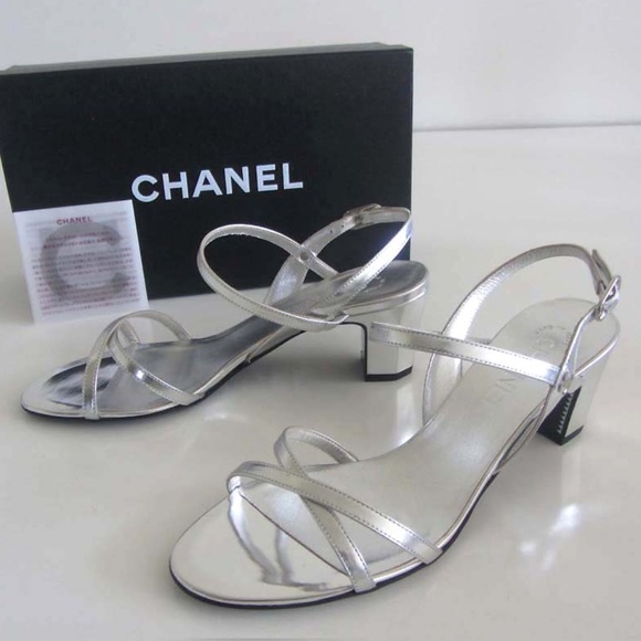 CHANEL Shoes - new CHANEL CC metallic silver sandals 38.5 / 8.5